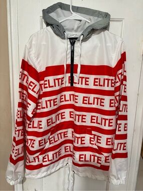 FIVE BY FIVE BY MASTER PIECE "ELITE" Red & White Hooded Windbreaker